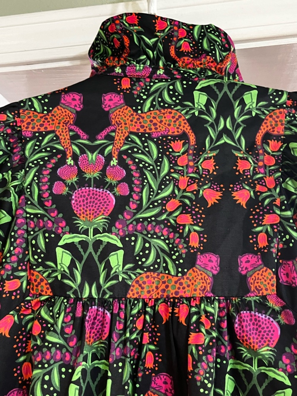 Emily McCarthy Black Leopard Strawberries Puff Sleeves Pocket Dress Small - Picture 8 of 10